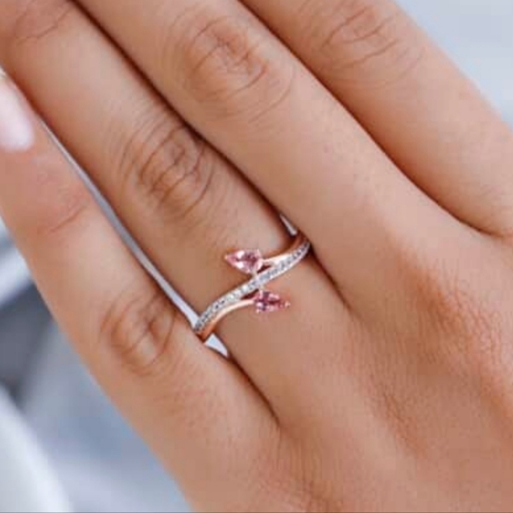 Authentic Morro Redondo Pink Tourmaline, White Zircon Ring Rose Gold/925 Sz 6! - Picture 3 of 6